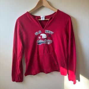 Old Navy Red V-Neck Hooded Sweatshirt